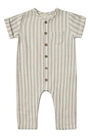 QUINCY MAE Charlie Stripe Organic Cotton Button-Up Romper Ash at Nordstrom,