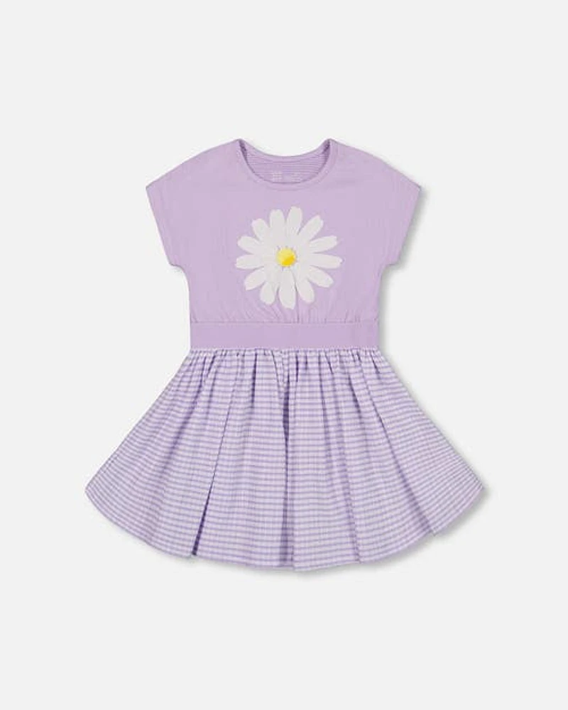 Deux Par Deux Girl's Crinkle Dress With Applique Vichy Lilac at Nordstrom