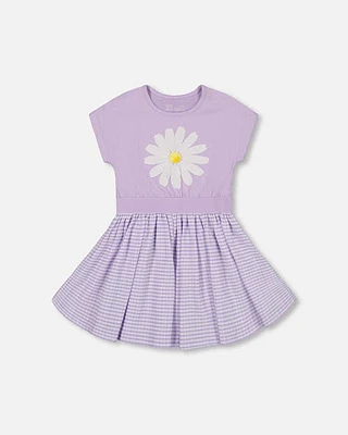 Deux Par Deux Girl's Crinkle Dress With Applique Vichy Lilac at Nordstrom