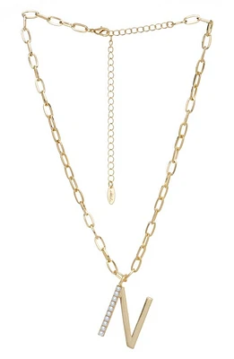 Ettika Imitation Pearl Initial Pendant Necklace in Gold- N at Nordstrom