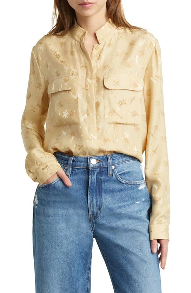 FRAME Double Pocket Hidden Placket Silk Top Golden Floral at Nordstrom,