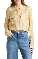 FRAME Double Pocket Hidden Placket Silk Top Golden Floral at Nordstrom,