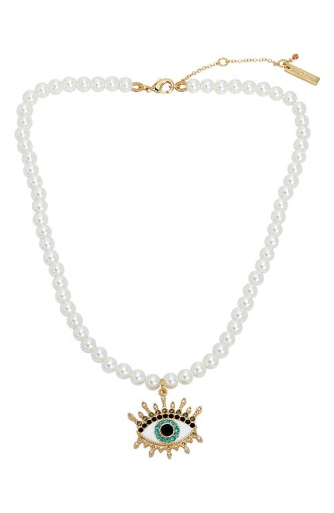 Kurt Geiger London Imitation Pearl Evil Eye Pendant Necklace at Nordstrom