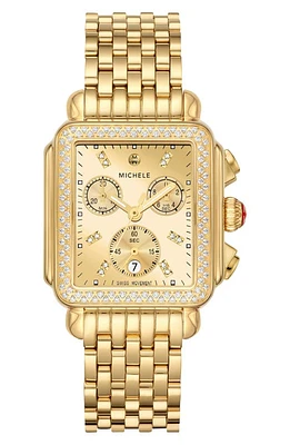 MICHELE Deco Diamond Chronograph Bracelet Watch, 35mm in Gold at Nordstrom