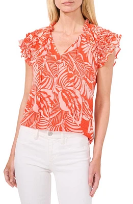 CeCe Print Ruffle Flutter Sleeve Top at Nordstrom,