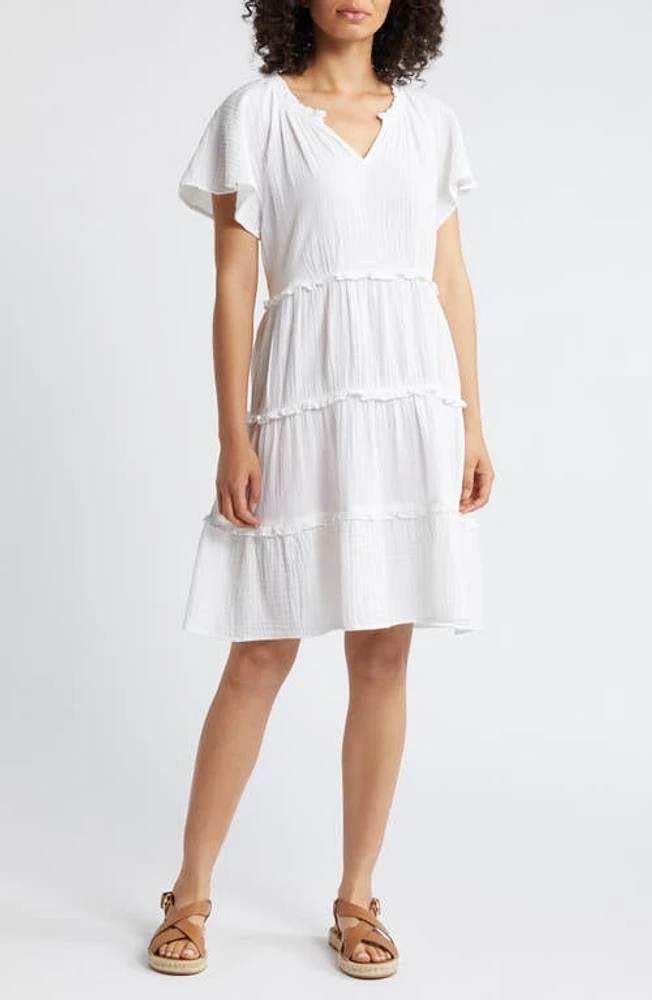 beachlunchlounge Camila Cotton Gauze Tiered Dress White at Nordstrom,