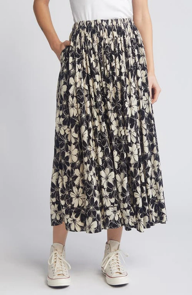 The GREAT. Sway Floral Maxi Skirt Black Cream Hibiscus at Nordstrom,