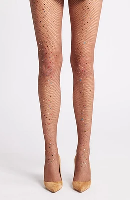 HIGH HEEL JUNGLE Glitter Fishnet Tights in Tan at Nordstrom