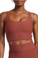 BANDIER Tempo Ribbed Longline Sports Bra in Cherry Mahogany at Nordstrom, Size Large