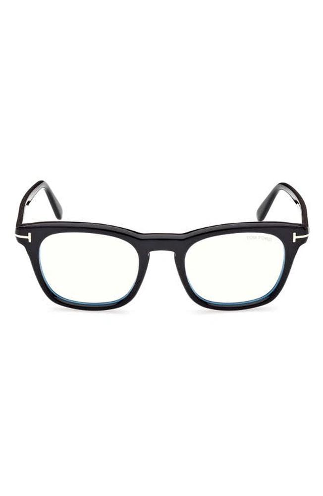 TOM FORD 50mm Square Blue Light Blocking Glasses in Shiny Black at Nordstrom