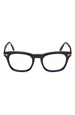 TOM FORD 50mm Square Blue Light Blocking Glasses in Shiny Black at Nordstrom