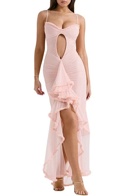 HOUSE OF CB Gabriella Keyhole & Ruffle Mesh Body-Con Gown at Nordstrom,