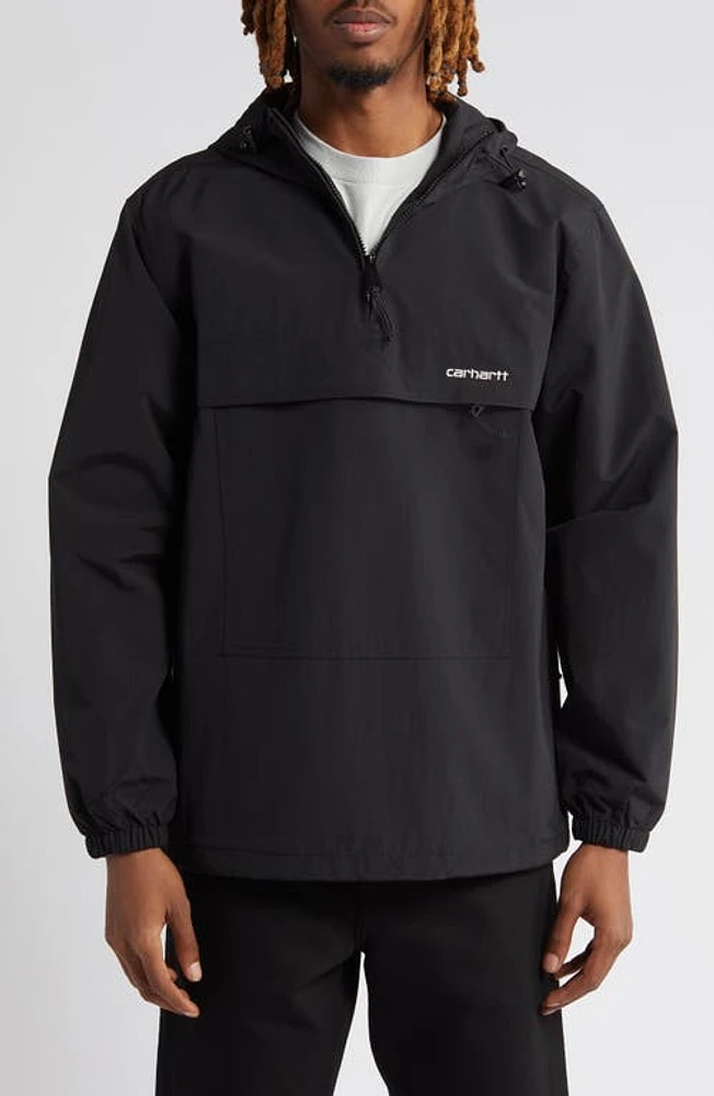 Carhartt Work Progress Hooded Nylon Quarter Zip Pullover Black /White at Nordstrom,