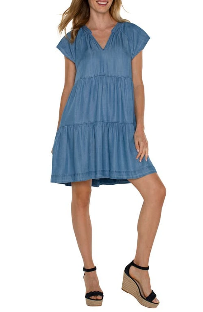 Liverpool Los Angeles Flutter Sleeve Chambray Babydoll Dress Delwood at Nordstrom,