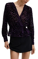 MANGO Animal Pattern Burnout Velvet Top Black at Nordstrom,