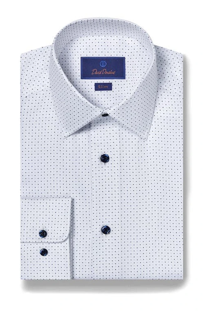 David Donahue Slim Fit Dot Cotton Dress Shirt White/Blue at Nordstrom,