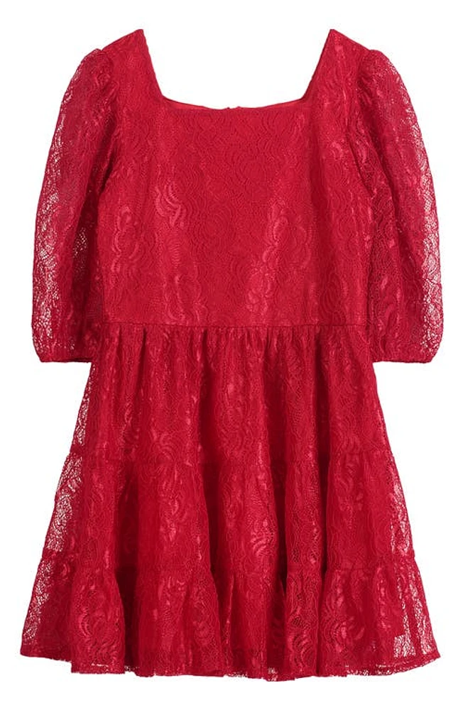 Zac Posen Kids' Puff Sleeve Lace Dress Red at Nordstrom,