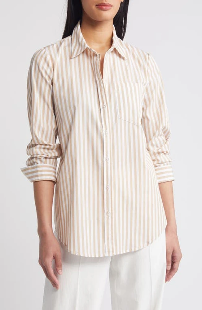 Tahari ASL Stripe Button-Up Shirt Sand White at Nordstrom,