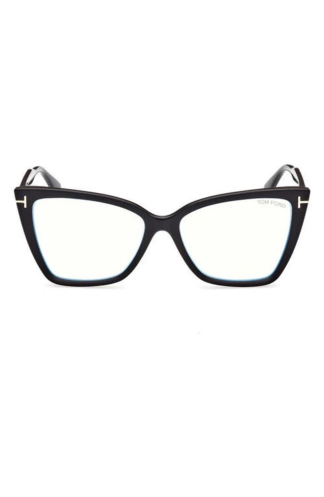 TOM FORD 55mm Cat Eye Blue Light Blocking Glasses in Black/Other at Nordstrom