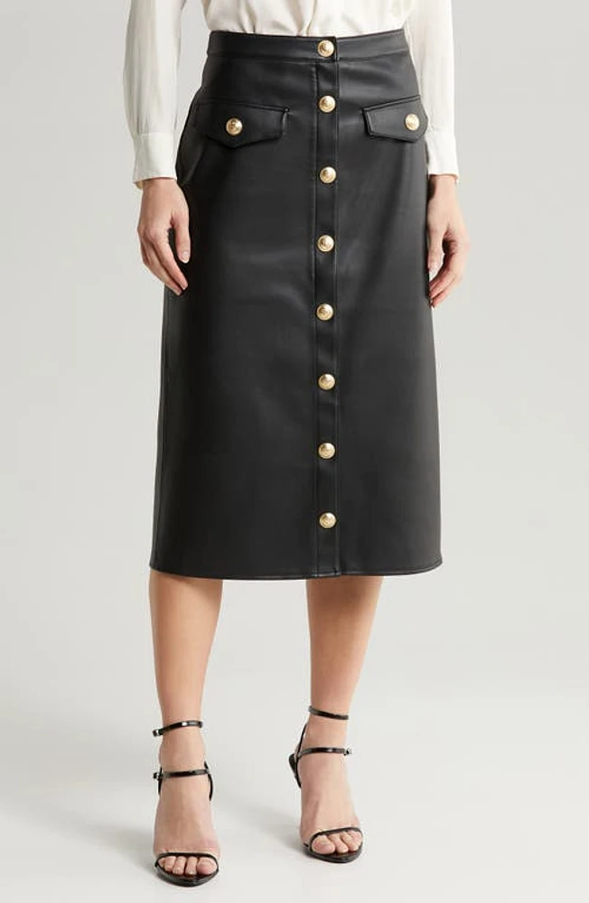 L'AGENCE Milann Faux Leather Midi Skirt Black at Nordstrom,