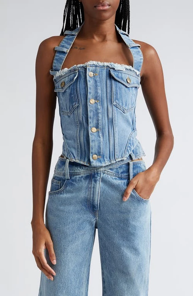 MONSE Deconstructed Halter Denim Bustier Top Indigo at Nordstrom,