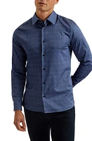 Ted Baker London Endover Line Slim Fit Geo Print Cotton Button-Up Shirt Navy at Nordstrom,