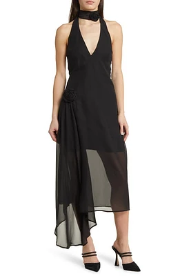 SOMETHING NEW Cleo Halter Chiffon Dress Black at Nordstrom,