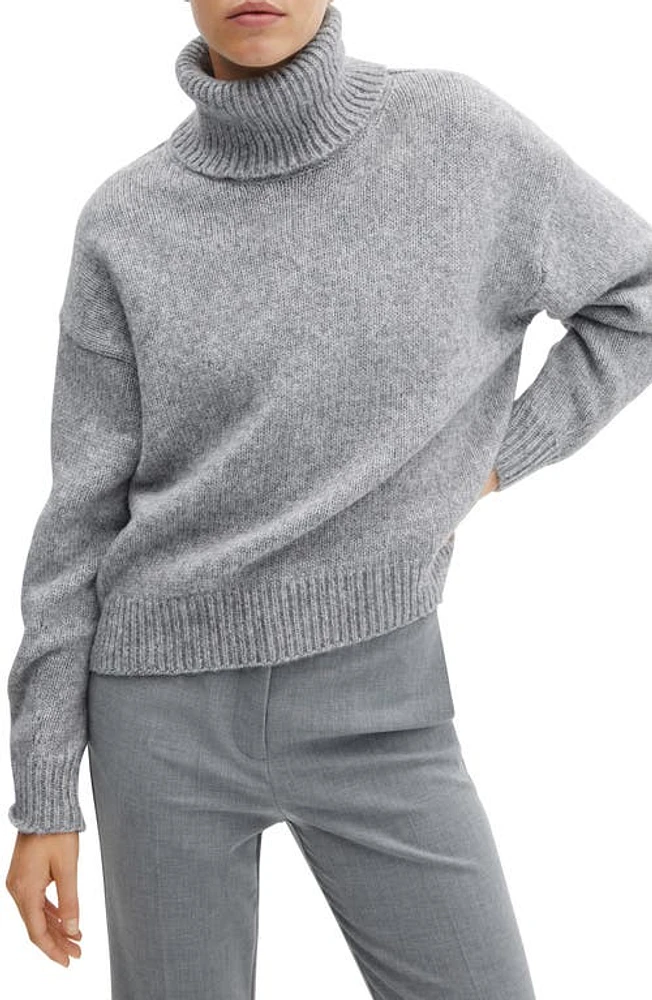 MANGO Oversize Turtleneck Sweater Medium Heather Grey at Nordstrom,