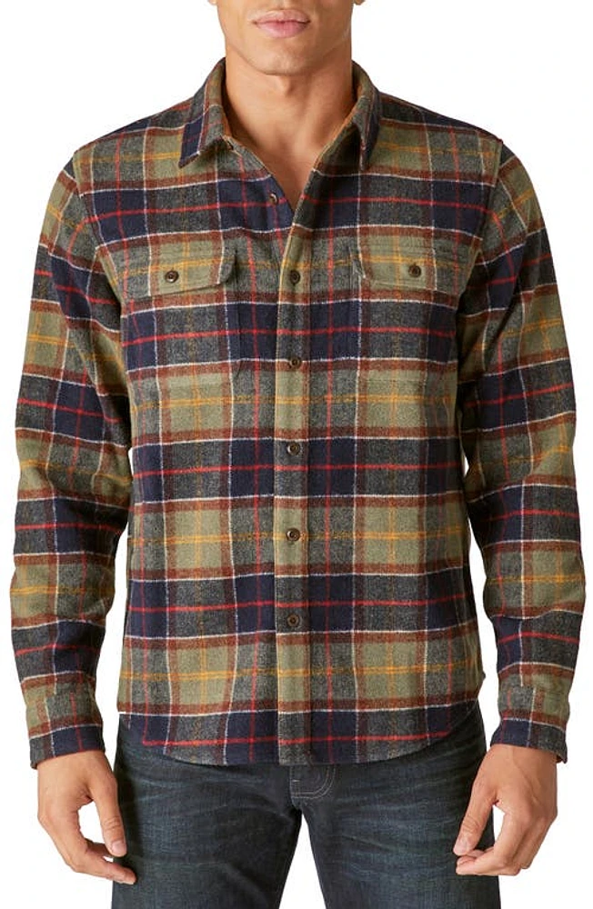 Lucky Brand Plaid Workwear Wool Blend Overshirt in Green Plaid at Nordstrom, Size Medium