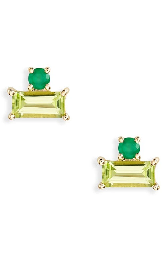 Bony Levy Baguette Peridot & Green Agate Stud Earrings in 14K Yellow Gold at Nordstrom