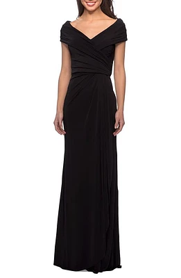 La Femme Ruched Jersey Column Gown Black at Nordstrom,