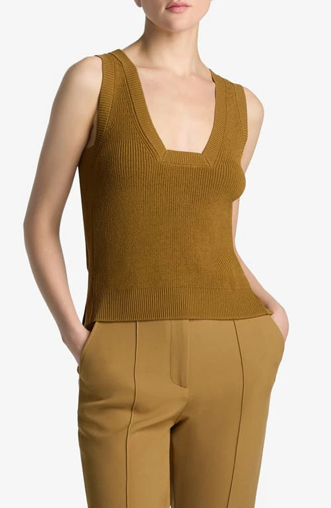 St. John Collection Square Neck Rib Sleeveless Sweater Hazel at Nordstrom,