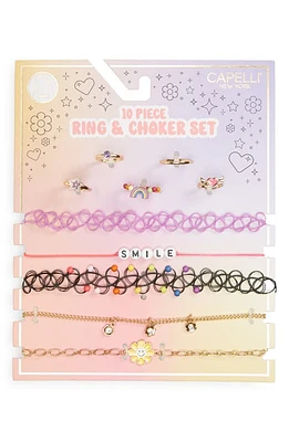 Capelli New York Kids' Assorted 10-Pack Ring & Choker Set in Gold Multi at Nordstrom