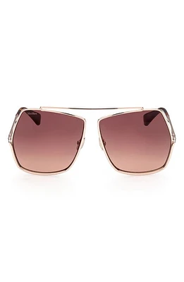 Max Mara 64mm Geometric Sunglasses in Rose Gold/Gradient Brown at Nordstrom