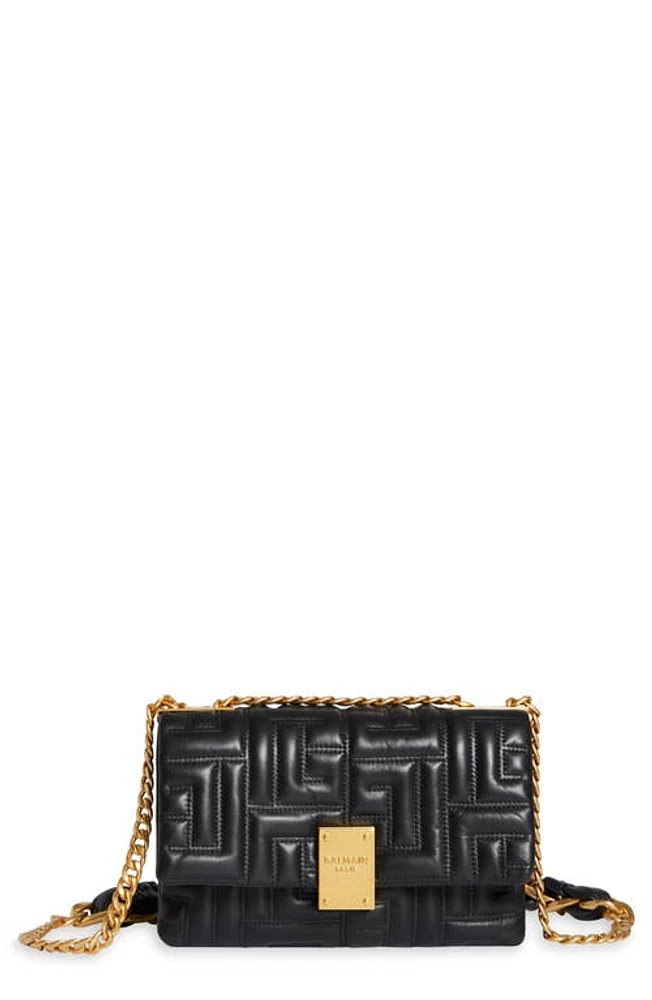 Balmain Small 1945 Soft Monogram Quilted Leather Shoulder Bag in 0Pa Black at Nordstrom