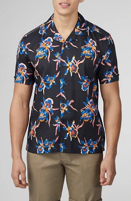 Ben Sherman Floral Camp Shirt Black at Nordstrom,