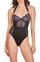 Hauty Lace Halter Neck Underwire Teddy Blue-Black at Nordstrom,