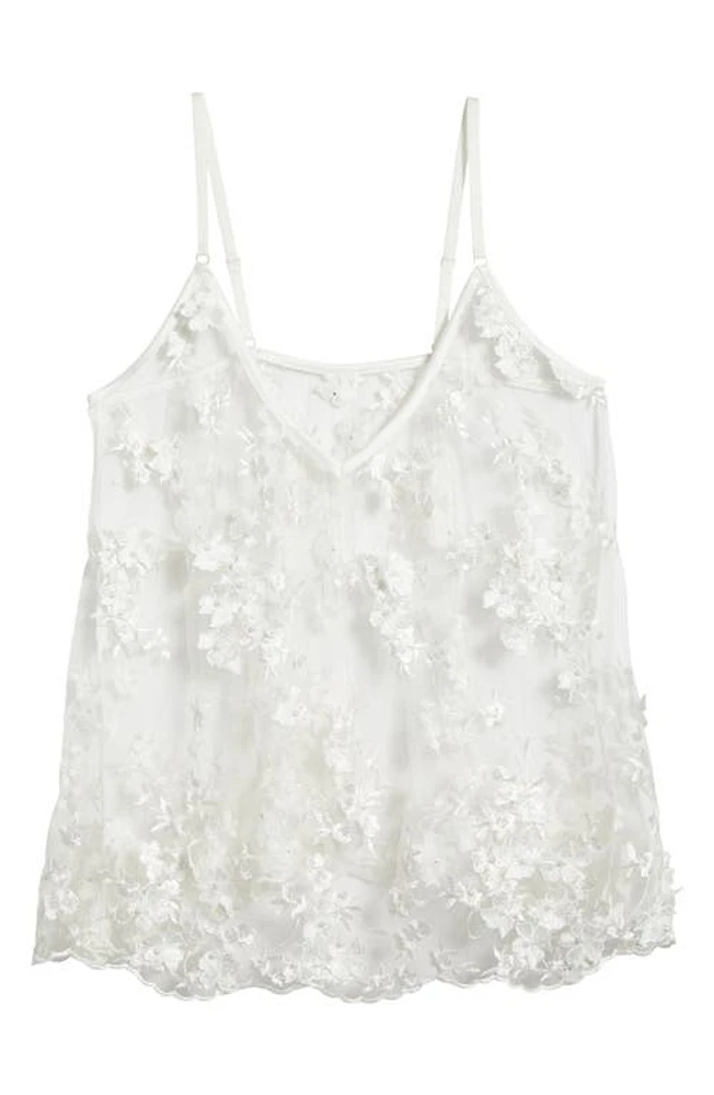 KILO BRAVA Embroidered Mesh Chemise in White at Nordstrom, Size Small