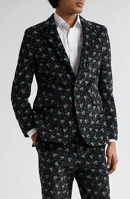 Bode Chicory Floral Cotton Corduroy Suit Jacket Black Blue at Nordstrom,