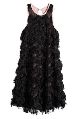 Ava & Yelly Kids' Eyelash Fringe Swing Dress Black at Nordstrom,