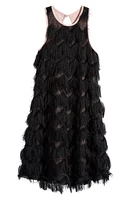 Ava & Yelly Kids' Eyelash Fringe Swing Dress Black at Nordstrom,