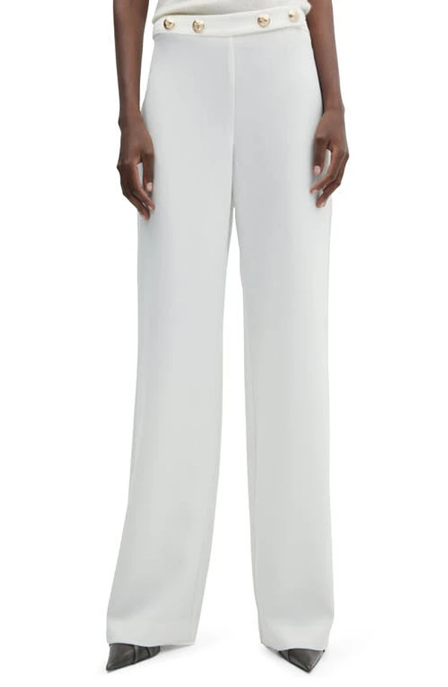 MANGO Button Detail High Waist Wide Leg Trousers White at Nordstrom,