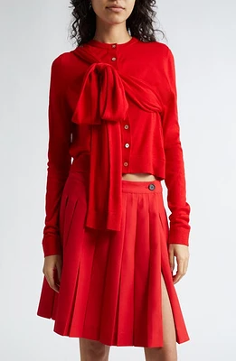 Sandy Liang Hermit Merino Wool Bow Cardigan Red at Nordstrom,