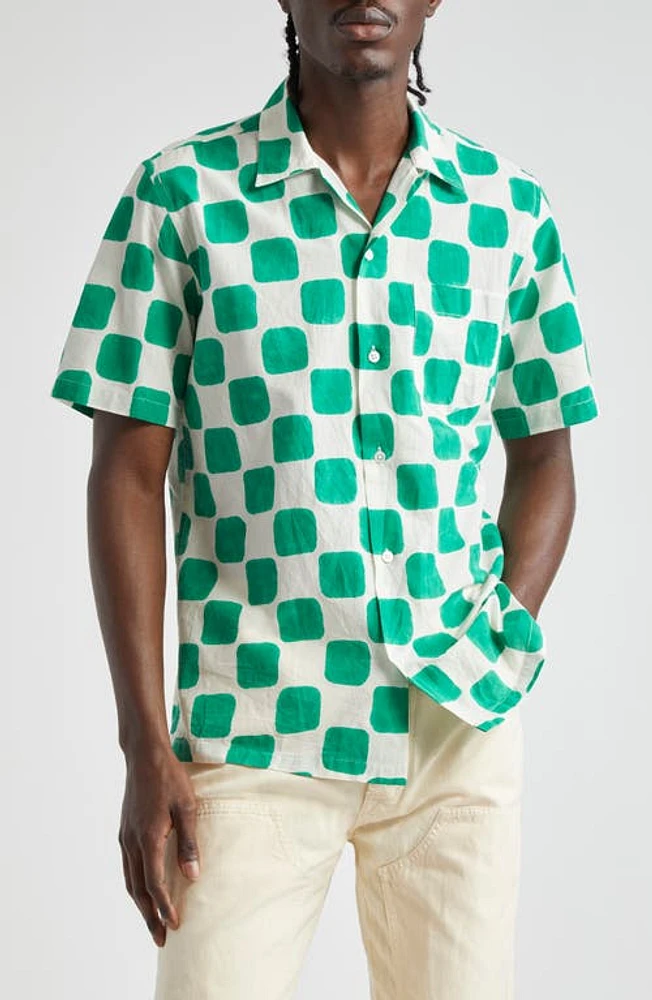 Drake's Green Block Cotton Camp Shirt at Nordstrom,