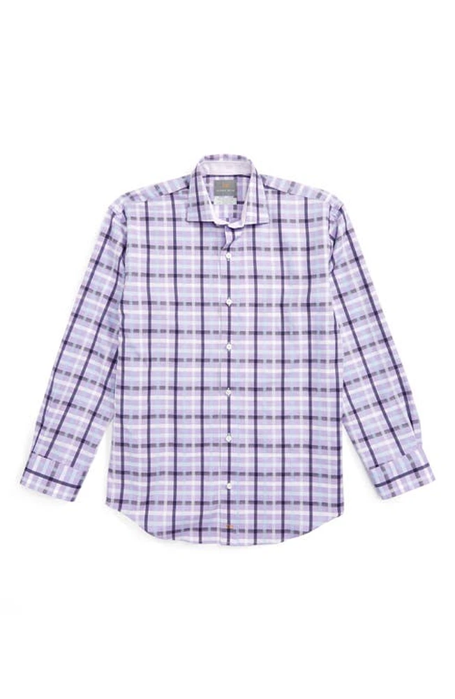 Thomas Dean Dobby Check Dress Shirt in Purple at Nordstrom