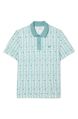 Lacoste Regular Fit Print Stretch Cotton Blend Polo Shirt Florida/Pastille Mint at Nordstrom,