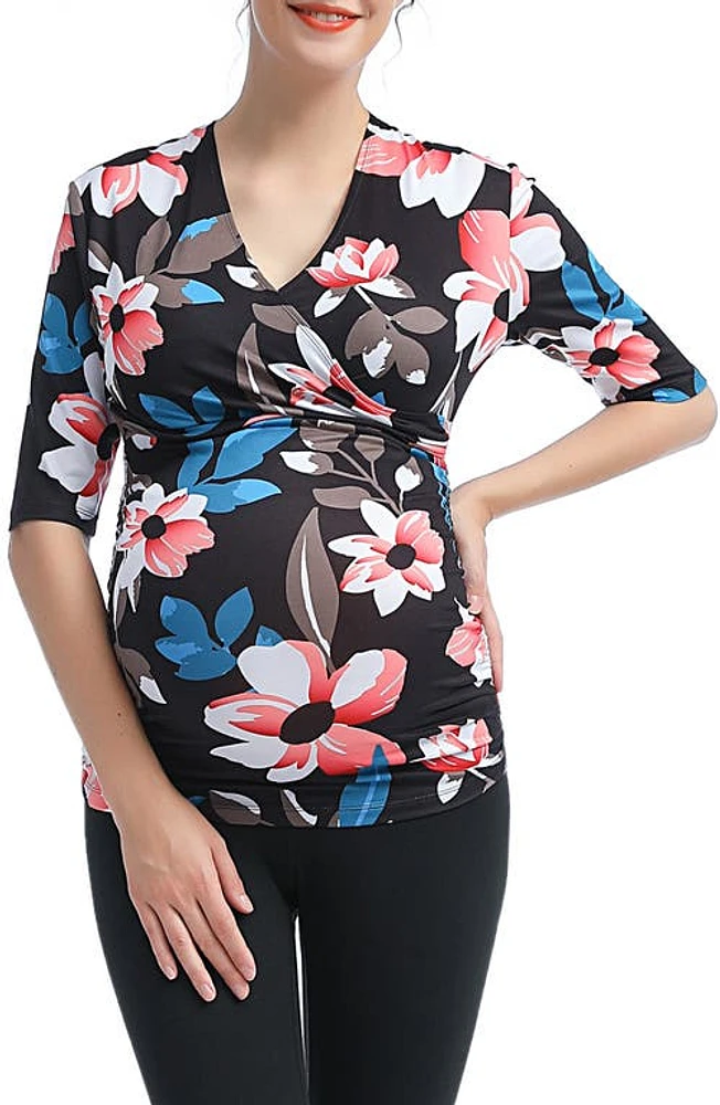 Kimi and Kai Essential Ruched Maternity/Nursing Top Multicolored at Nordstrom,