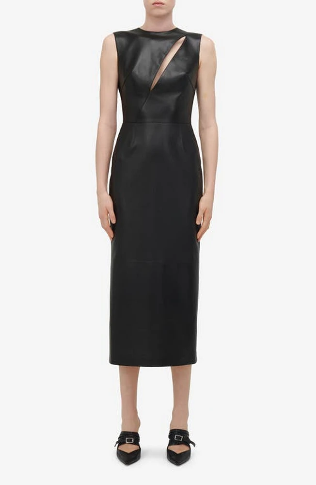 Alexander McQueen Slash Cutout Leather Sheath Dress Black at Nordstrom, Us