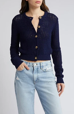 FRAME Crop Cotton Cardigan in Navy at Nordstrom, Size Medium