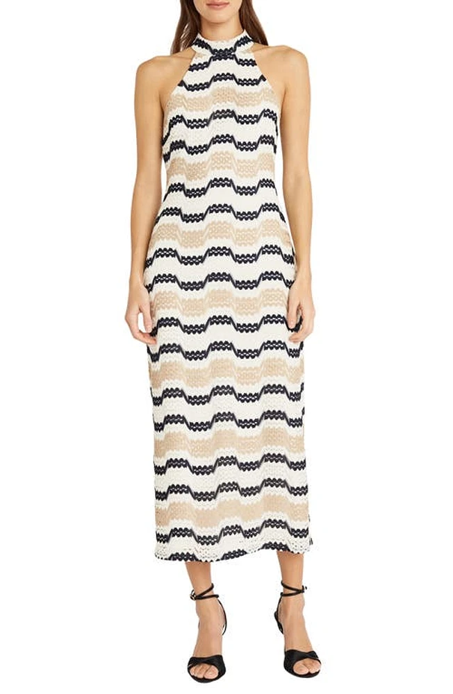 DONNA MORGAN FOR MAGGY Stripe Knit Midi Dress Navy/Tan/Beige at Nordstrom,